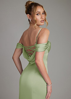 Azazie Nira Brautjungfernkleider Meerjungfrau-Linie Korsett Stretch-Satin Kleid Staubiger Salbeigrün image2