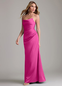 Azazie Lucille Bridesmaid Dresses Fuchsia Mermaid Strapless Stretch Satin Convertible Dress image3
