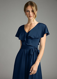 Azazie Lainey Vestidos de damas de honor Vestido de Azul Marino Oscuro de Satén Elástico de Corte en A con Con bolsillos image6