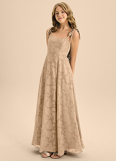 Azazie Rosey Junior Abito A-Line in Burnout Floreale Scollo a Cuore Champagne image6