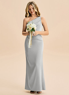 Azazie Akilah Junior Robe Fourreau en Satin extensible Plissée Argent image4