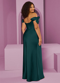 Barbie ♥ Azazie Jurken voor bruidsmeisjes Converteerbaar Jurk van Stretch Satijn met Kolom Off the Shoulder Pijnboom image9