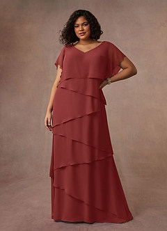 Azazie OHara Mère de la mariée Robes Robe Trapèze en Mousseline de soie Col V Terracotta image3