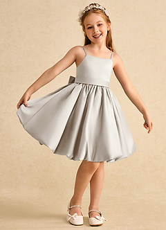 Azazie Davine Flower Girl Dresses Frost A-Line Spaghetti Strap Matte Satin Dress image2
