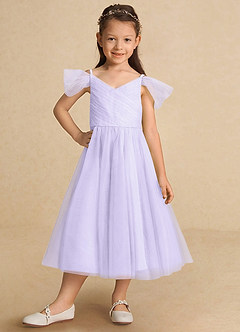 Azazie Lizzette Blumenmädchenkleider A-Linie Gestreift Tüll Kleid Flieder image6