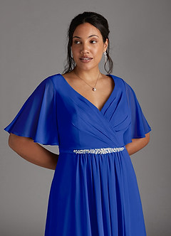 Azazie Tricia Abiti per la Madre della Sposa Abito A-Line in Chiffon con Scollo a V a Pieghe Blu Reale image9