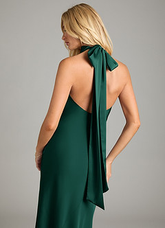 Azazie Velli Bridesmaid Dresses Emerald Mermaid High Neck Stretch Satin Dress image8