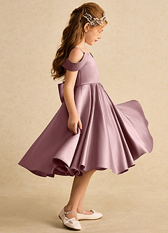 Azazie Favia Flower Girl Dresses Dusty Rose A-Line Off the Shoulder Matte Satin Dress image5