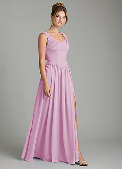 Azazie Novi Bridesmaid Dresses Candy Pink A-Line Pleated Chiffon Dress image3