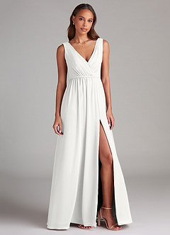 Azazie Tanicia Brautjungfernkleider A-Linie Plissee Chiffon Kleid Weiß image4