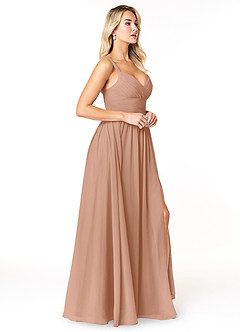 Azazie Chanel Vestidos de damas de honor Vestido de Champán Rosado de Gasa de Corte en A con Plisado image4