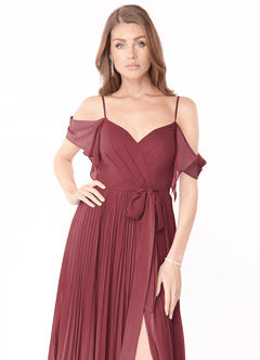Azazie Lyney Bridesmaid Dresses Merlot A-Line Off the Shoulder Chiffon Dress image6