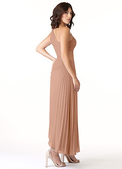 Azazie Kirra Bridesmaid Dresses Champagne Rose A-Line One Shoulder Chiffon Dress image4