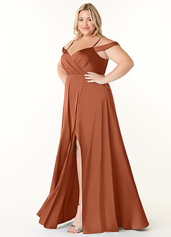 Azazie Ocean Bridesmaid Dresses Cedar Rose A-Line V-Neck Pleated Stretch Satin Dress image8