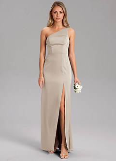 Azazie Phaedra Bridesmaid Dresses Frost A-Line One Shoulder Stretch Satin Dress image7