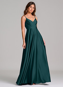Azazie Amani Bridesmaid Dresses Pine A-Line Pleated Stretch Satin Dress image1