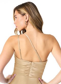Azazie Eren Bridesmaid Dresses Gold Mermaid One Shoulder Stretch Satin Dress image3