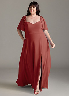 Azazie Chloe At-home Try On Dresses Terracotta A-Line Sweetheart Neckline Chiffon Dress image7