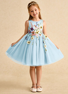 Azazie Prima Flower Girl Klänningar Klänning A-Line i Tyll Rosett image1