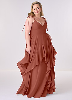 Barbie ♥ Azazie Brautjungfernkleider A-Linie Schleifen Chiffon Kleid Rotbraun image6