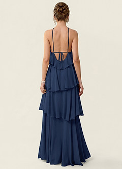 Nevieve Dunkelmarine Strandkleid aus Chiffon mit Satinbesatz und Rüschen image2