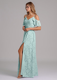 Azazie Dakota Bridesmaid Dresses Mist A-Line Off the Shoulder Floral Burnout Dress image6