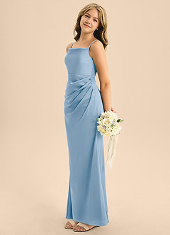 Azazie Renna Junior Powder Blue A-Line Pleated Stretch Satin Dress image3