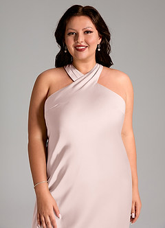 Azazie Doretta Vestidos de madrinha de casamento Vestido Rosa Corado de Cetim elástico de sereia com Plissado image11