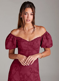 Azazie Evalina Bridesmaid Dresses Burgundy Sheath Floral Burnout Dress image2