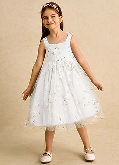 Azazie Bean Robe Demoiselle D'honneur Fillette Robe Princesse en Tulle Sans manches Ivoire image3