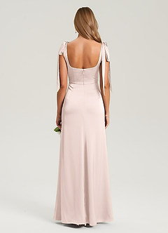 Azazie Frostine Bridesmaid Dresses Blushing Pink A-Line Bow Stretch Satin Dress image6