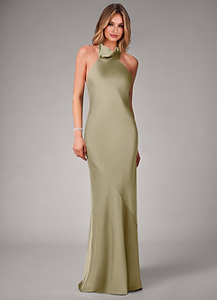 Azazie Velli Brautjungfernkleider Meerjungfrau-Linie Stretch-Satin Kleid Moosgrün image4
