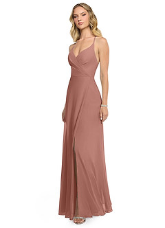 Azazie Davis Brautjungfernkleider A-Linie V-Hals Chiffon Kleid Zedernrose image3