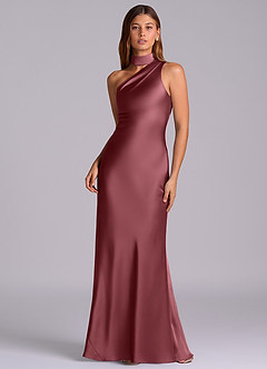 Azazie Seona Bridesmaid Dresses Desert Rose Mermaid One Shoulder Stretch Satin Dress image1