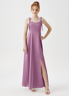 Azazie Rosey Junior Robe Trapèze en Satin extensible Encolure en Forme de Cœur Glycine image5
