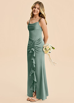 Azazie Rosalia Junior Silver Sage Sheath Pleated Stretch Satin Dress image4
