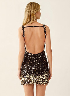 Viennejoie Black V-Neck Sequin Open Back Mini Dress image5