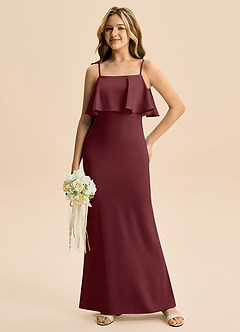 Azazie Galene Junior Abito Sirena in Raso Elasticizzato Cabernet image3