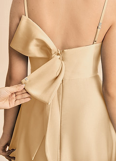 Azazie Isolde Junior Linia A Pofałdowany Satyna elastyczna Długość podłogi Młodsza druhna Sukienka image6