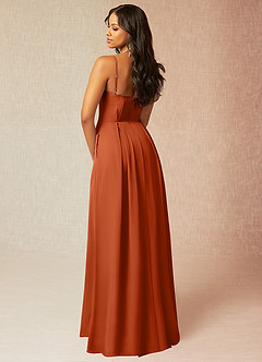 Azazie Kyedae Bridesmaid Dresses Burnt Orange A-Line V-Neck Pleated Chiffon Dress image4