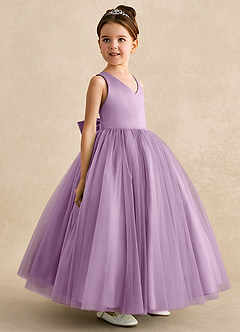 Azazie Peanut Robe Demoiselle D'honneur Fillette Robe Trapèze en Tulle Bretelle Glycine image2