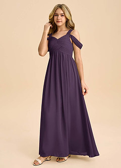 Azazie Lianne Junior Plum A-Line Off the Shoulder Chiffon Dress image6