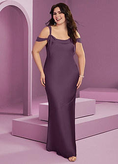 Barbie ♥ Azazie Bridesmaid Dresses Plum Sheath Pleated Stretch Satin Dress image9