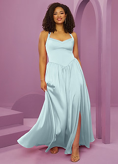Barbie ♥ Azazie Bridesmaid Dresses Mist A-Line with Pockets Stretch Satin Dress image10