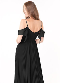 Azazie Lyney Brautjungfernkleider A-Linie Schulterfrei Chiffon Kleid Schwarz image5