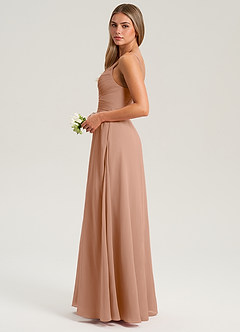 Azazie Terese Bridesmaid Dresses Champagne Rose A-Line Pleated Chiffon Dress image4