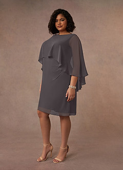 Azazie Mirra Mère de la mariée Robes Robe Fourreau en Mousseline de soie Col rond plissé Gris Acier image8
