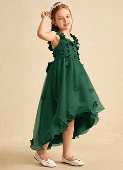 Azazie Tweety Flower Girl Dresses Dark Green A-Line Lace Tulle Dress image1