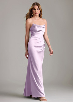 Azazie Lucille Vestidos de damas de honor Vestido de Lila Esmerilada de Satén Elástico de Corte Sirena Convertible con Sin tirantes image4