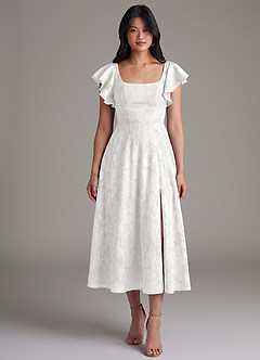 Azazie Bondi Bridesmaid Dresses White A-Line Ruched Floral Burnout Dress image4